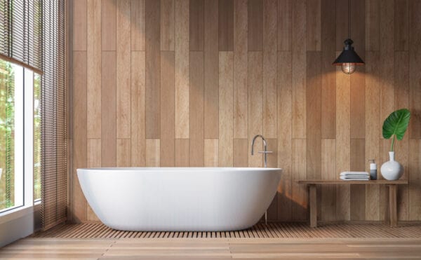 Moderne eigentijdse badkamer 3d rendering beeld