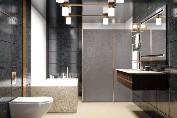 Soort van een modern interieur van een badkamer 3D