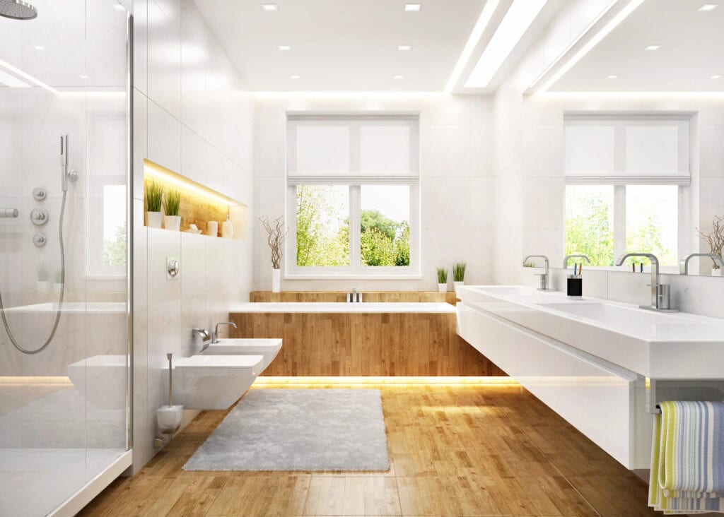 Luxe witte badkamer in modern groot huis